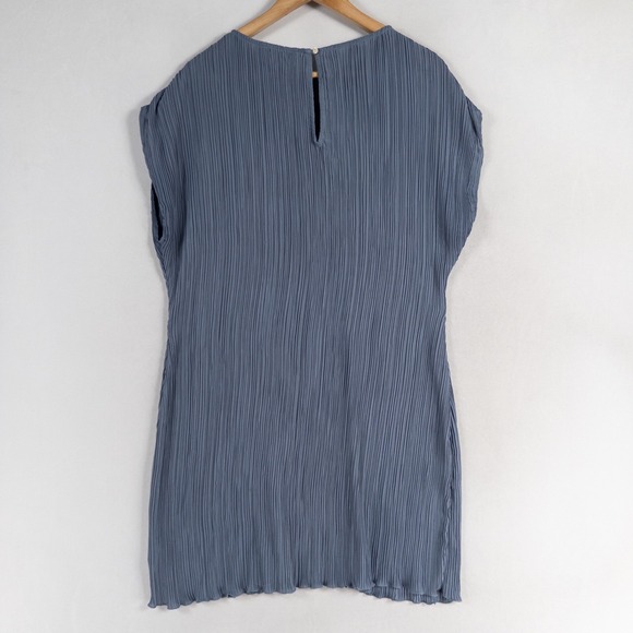 Madewell Plissé Mini Tee Dress Womens Sz 14 Teapot Blue Pleated Crinkle Casual - Picture 3 of 8